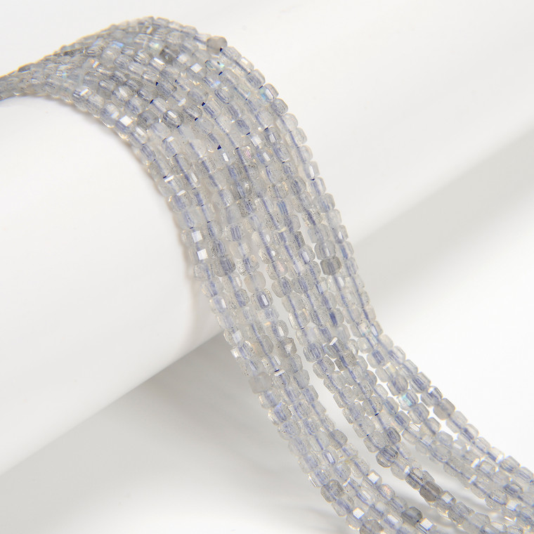 Labradorite, Natural, Faceted Mini Cube, One 2.5mm Strand