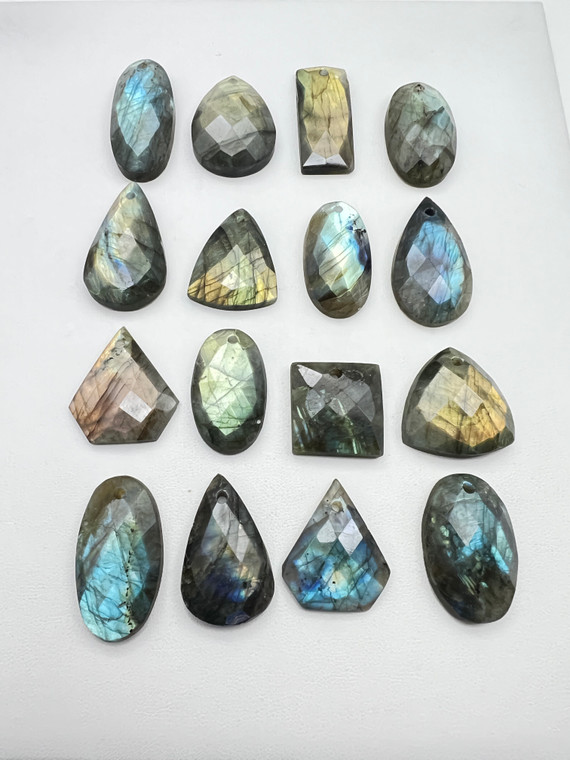 Labradorite, Faceted, Pendants, 25, 50 or 100 Gram Lot, Assorted Shapes & Sizes