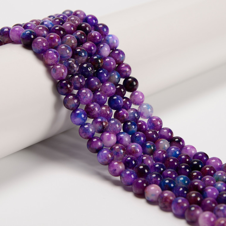 Jade, Nephrite, Purple, Dyed, Smooth Round in sizes 6mm Priced Per Strand