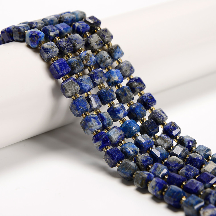 Lapis, Natural, Fancy Faceted Cube Beads, One 6mm Strand 