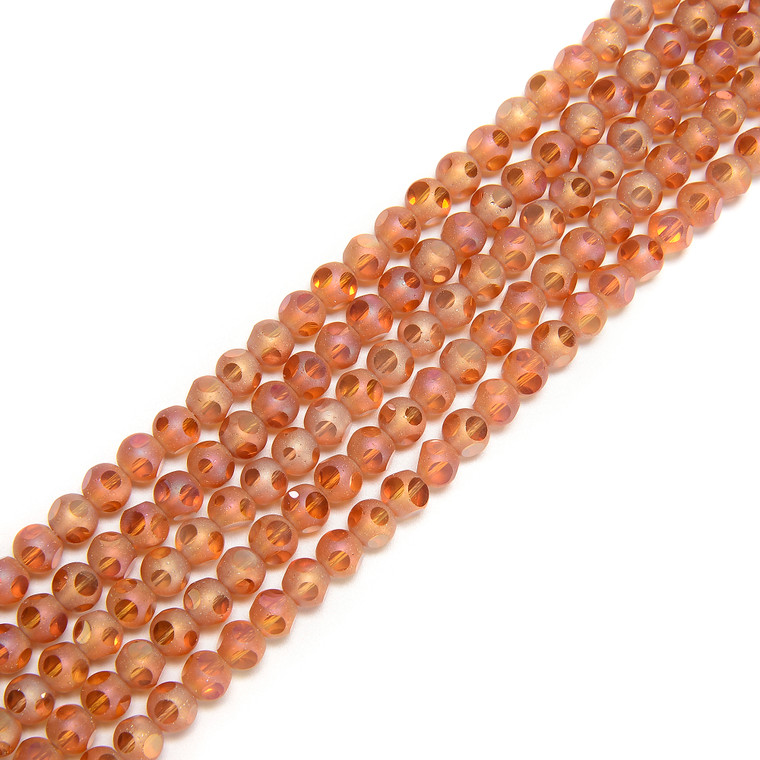 Fire Orange, Smooth Round, Window Cut Glass, One 8mm Strand