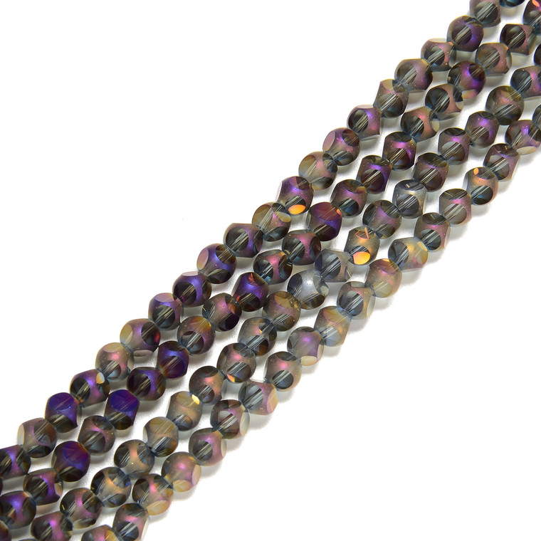 Purple Flare, Smooth Round, Window Cut Glass, One 4mm Strand