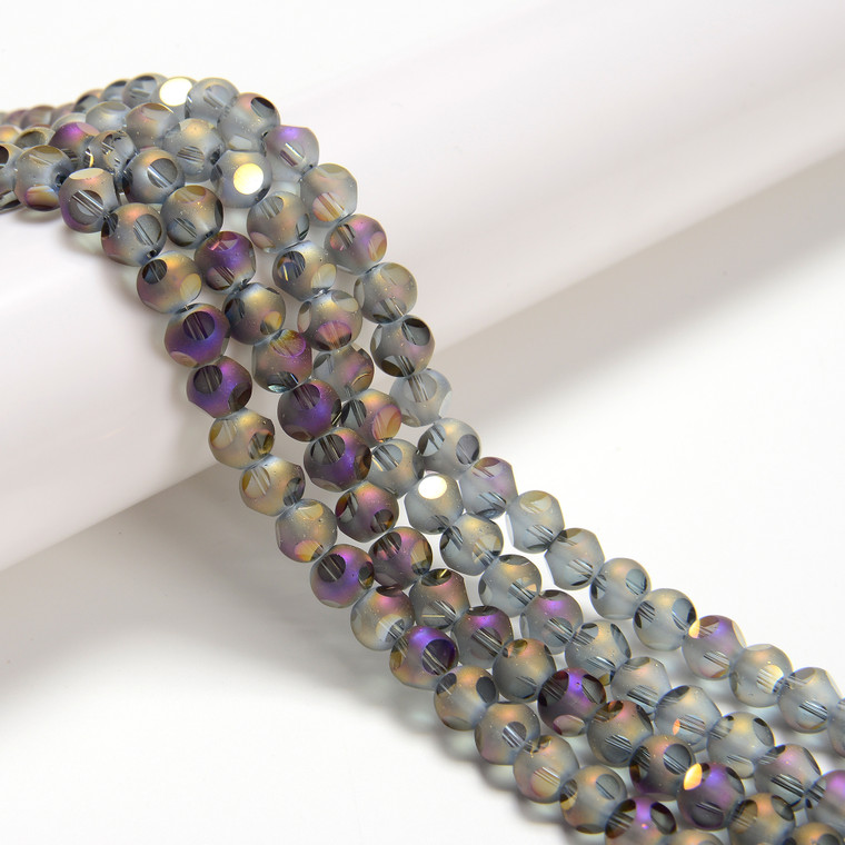 Purple Flare, Smooth Round, Window Cut Glass, One 6mm Strand