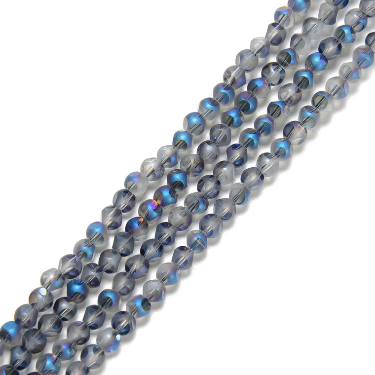 Transparent Blue Flare, Smooth Round, Window Cut Glass, One 4mm Strand