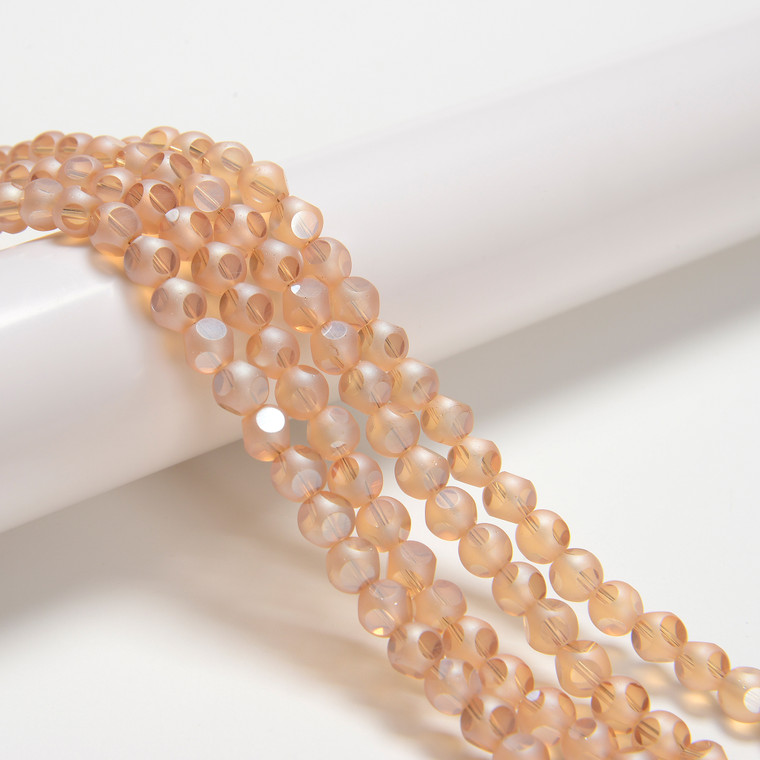 Light Apricot, Smooth Round, Window Cut Glass, One 6mm Strand