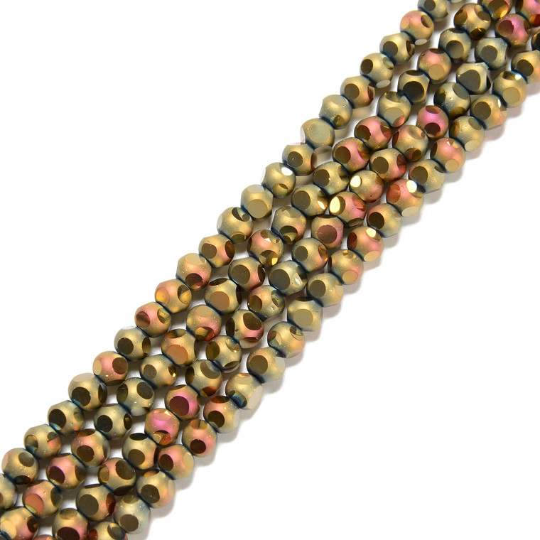 Golden Red Flare, Smooth Round, Window Cut Glass, One 6mm Strand