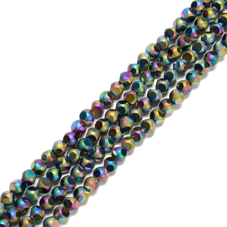 Rainbow Flare, Smooth Round, Window Cut Glass, One 4mm Strand