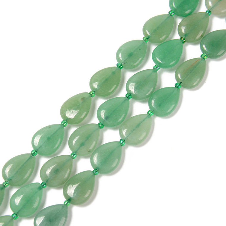 Aventurine, Green, Natural, Smooth, Teardrop , One 13x18mm Strand