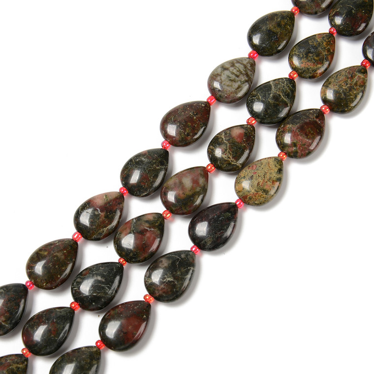 Dragon Blood Jasper, Natural, Smooth, Teardrop , One 13x18mm Strand