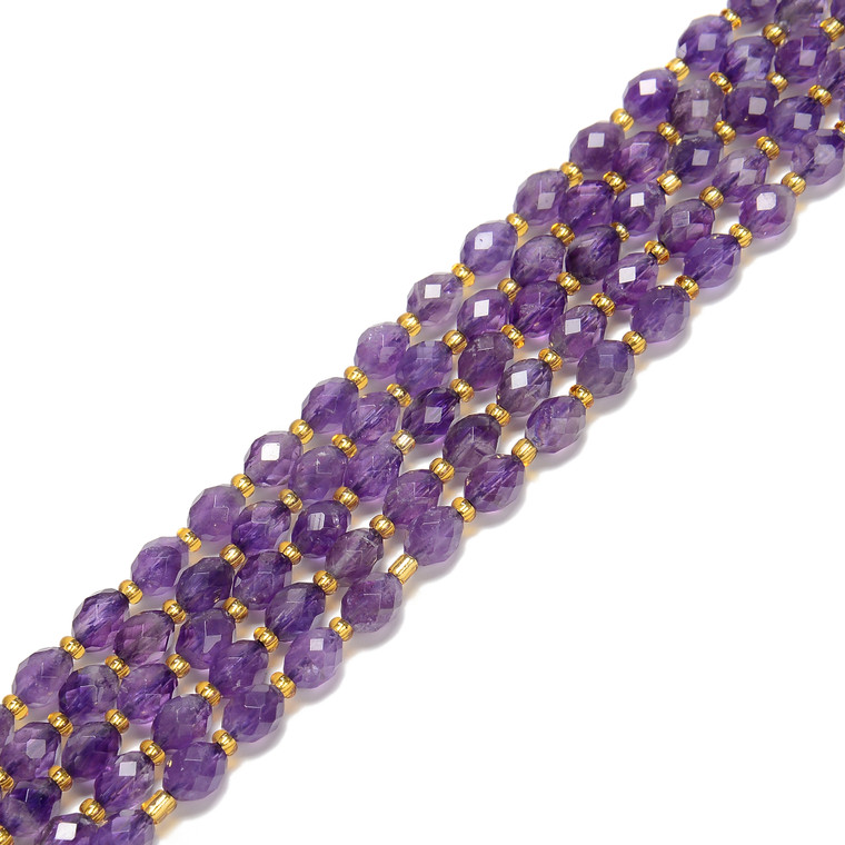 Amethyst, Dark, Natural, Faceted Rice Beads, One 6x8mm Strand