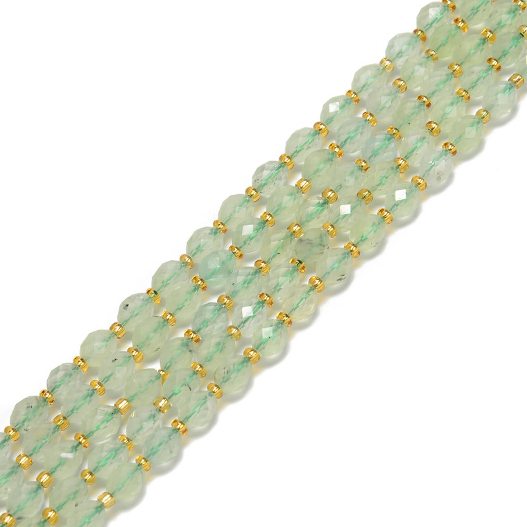 Prehnite, Natural, Faceted Rice Beads, One 6x8mm Strand