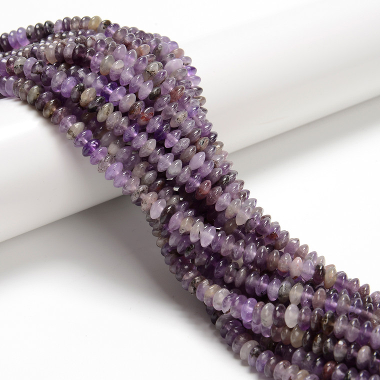Amethyst, Mixed, Natural, Heishi Bicone, One 3x6mm Strand