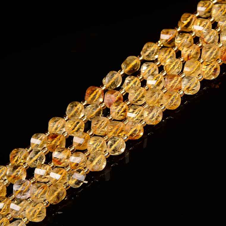 Citrine, Quartz, Heated, Faceted Twisted Rice Beads, One 8mm Strand