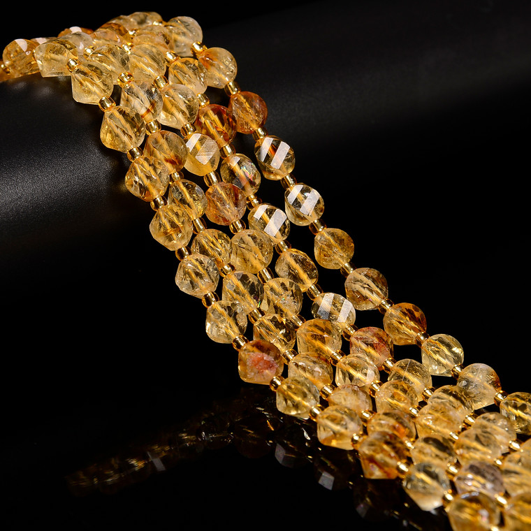 Citrine, Quartz, Heated, Faceted Twisted Helix Beads, One 8mm Strand
