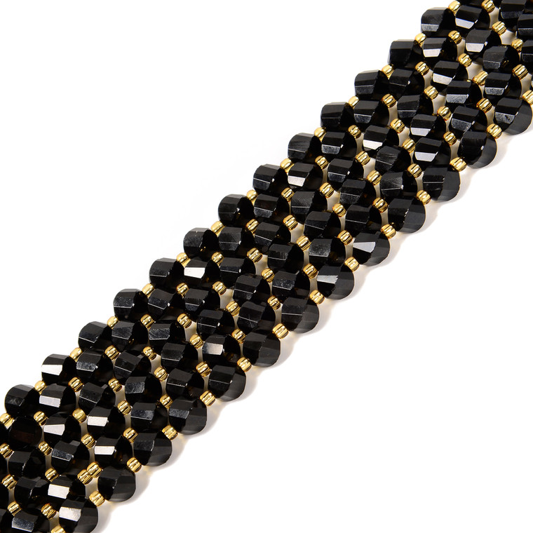 Onyx, Black, Dyed, Faceted Twisted Rice Beads, One 8mm Strand
