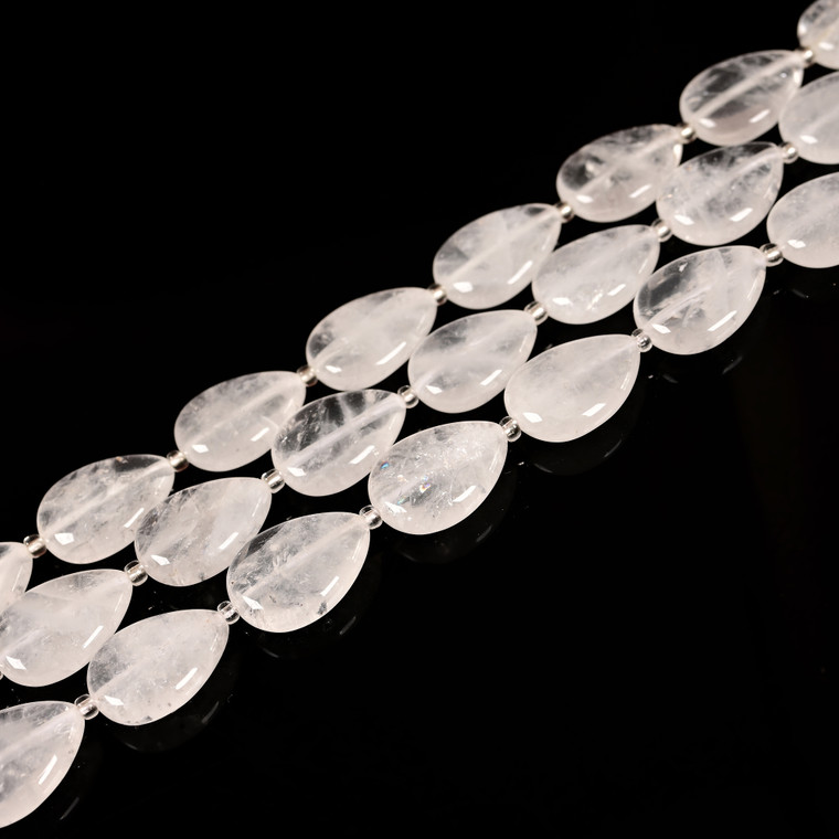 Crystal Quartz, Natural, Smooth, Teardrop , One 13x18mm Strand 