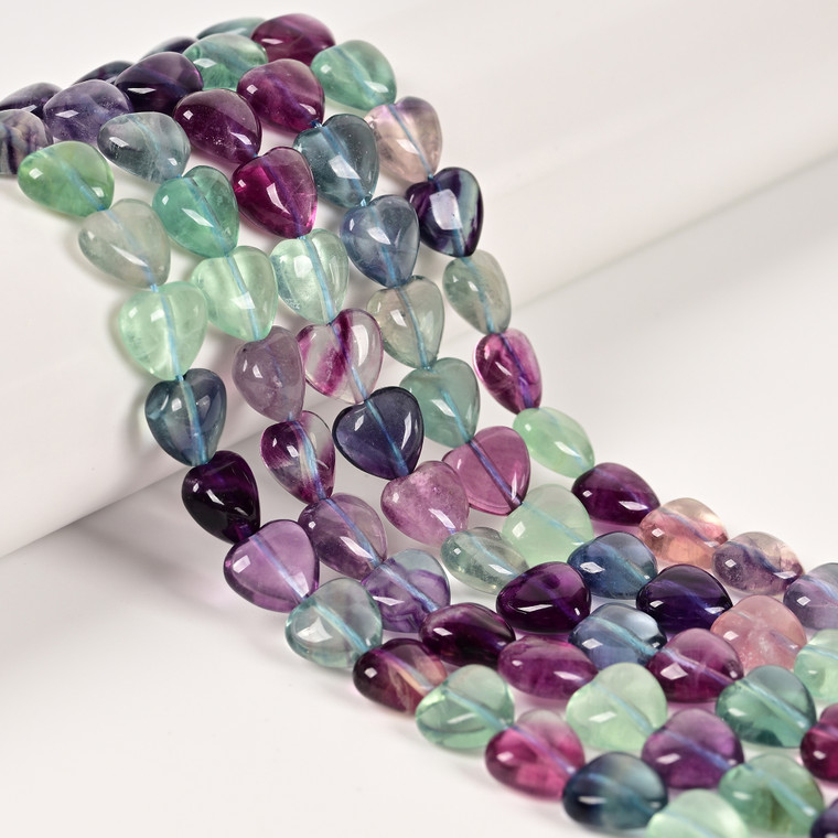 Fluorite, Mixed, Natural, Puffy Heart, One 10mm Strand