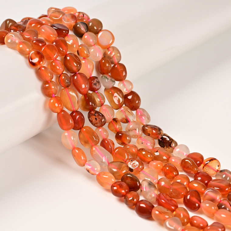 Carnelian Agate, Mix, Heated, Smooth, Nuggets, Varied Sizes, One 8-10mm Strand 