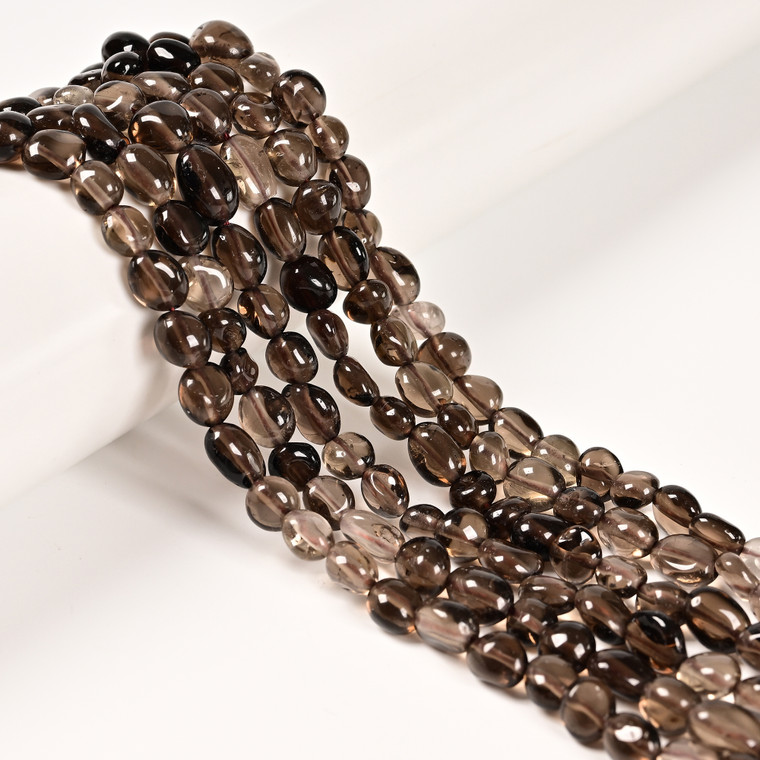 Smoky Quartz, Heated, Smooth, Nuggets, Varied Sizes, One 8-10mm Strand