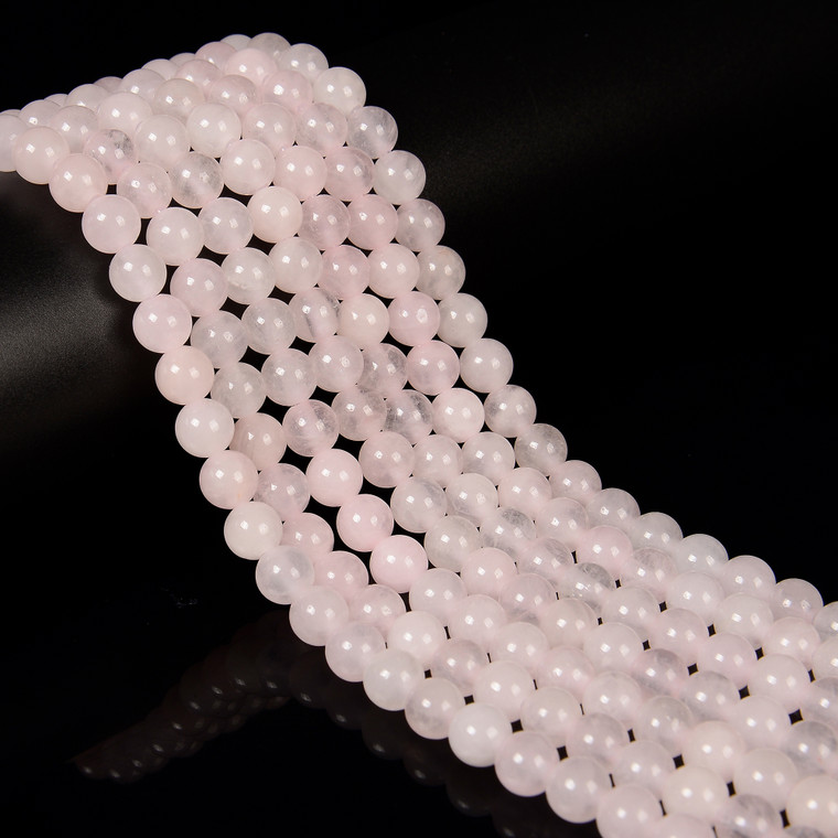 Rose Quartz, Enhanced, Smooth Round, 8mm with 2mm Hole, One Strand