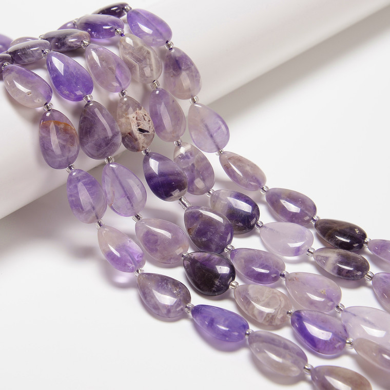 Amethyst, Natural, Smooth, Teardrop , One 13x18mm Strand