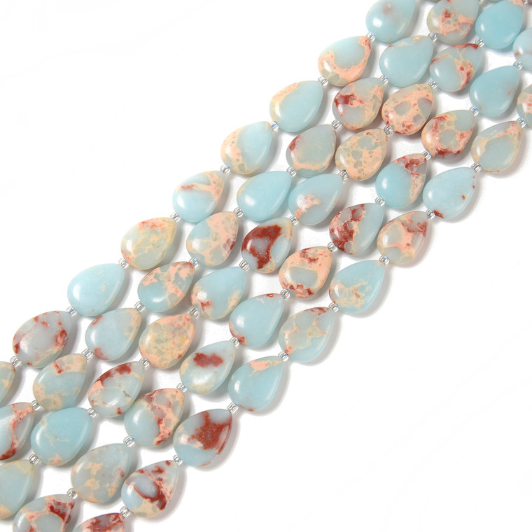 Impression Jasper, Blue, Dyed, Smooth, Teardrop , One 13x18mm Strand