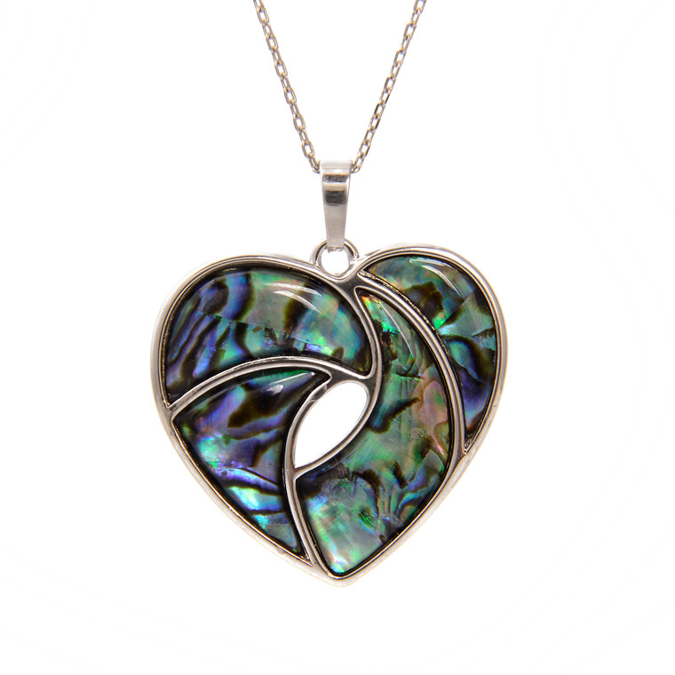 Abalone, Heart, One Pendant, Metal Alloy Bail, 36mm
