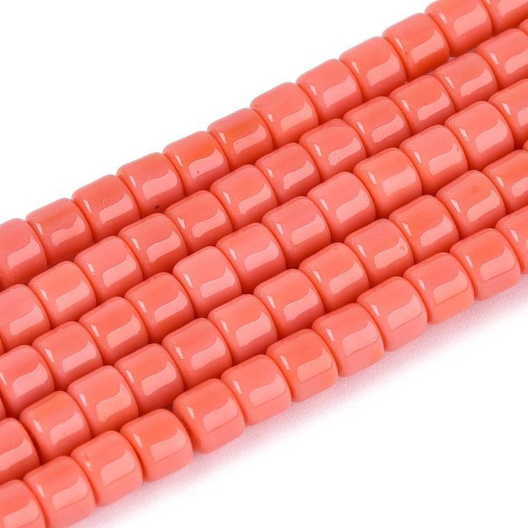 Glass Column, Opaque Salmon Pink, One 4mm Strand, 14~15 inches