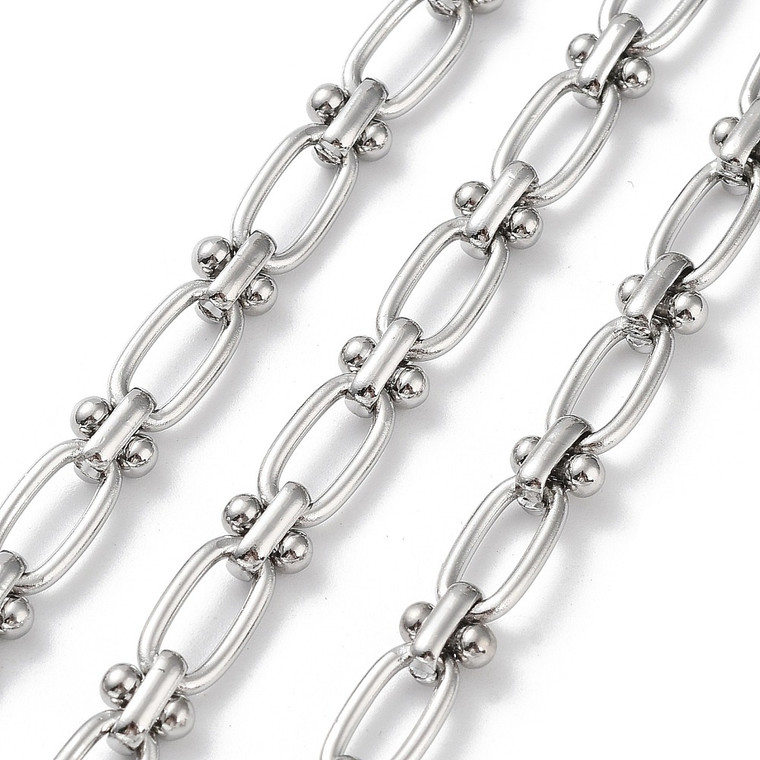 Stainless Steel Chain, 12x6mm, Oval & Knot Link, 3.3 ft.