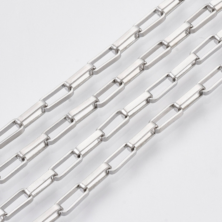 Stainless Steel Chain, 8x3mm, Flat Paperclip, 9 ft.