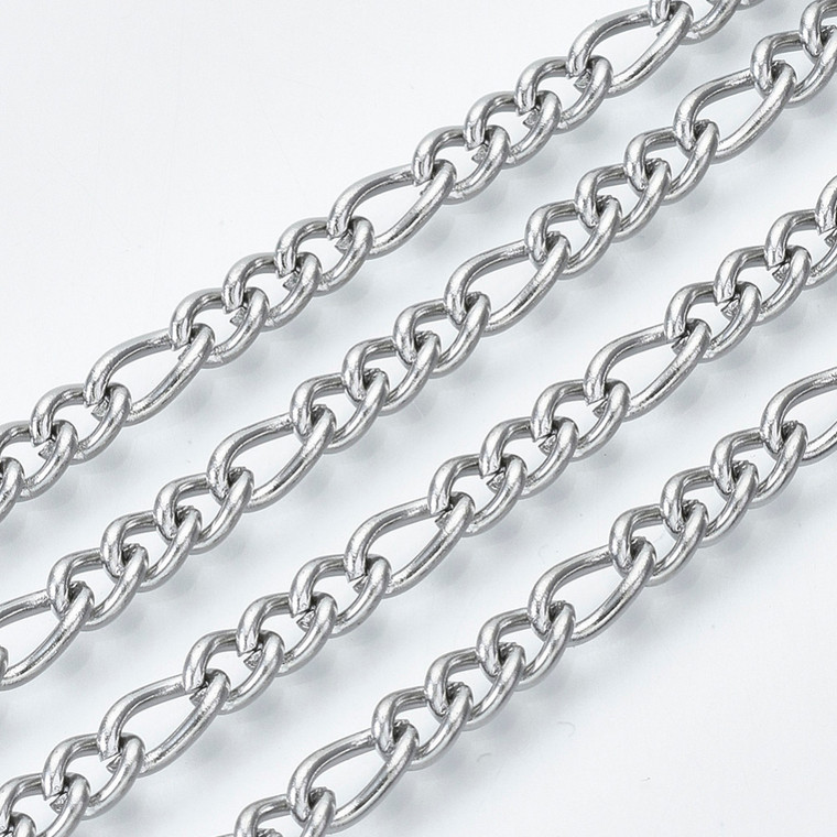 Stainless Steel Chain, 7x3.5mm, Figaro, 16 ft.