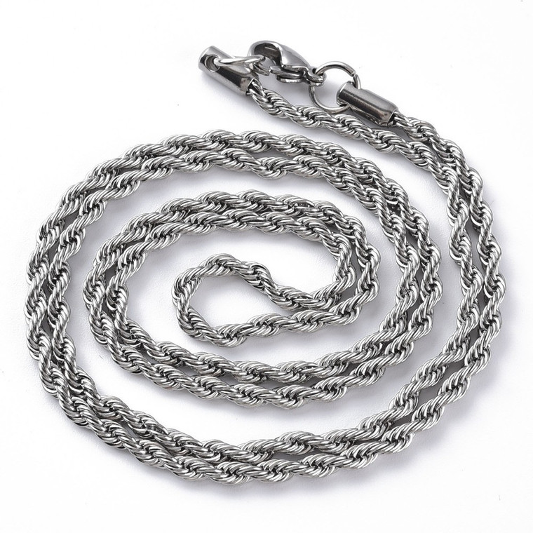 Stainless Steel Chain Necklace, 3mm, Rope Chain, 26 in.