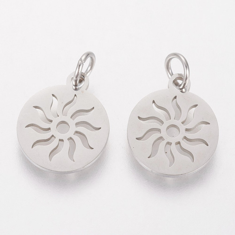 Stainless Steel, Cutout, Sun Charm, 14x12mm, 5 PCS
