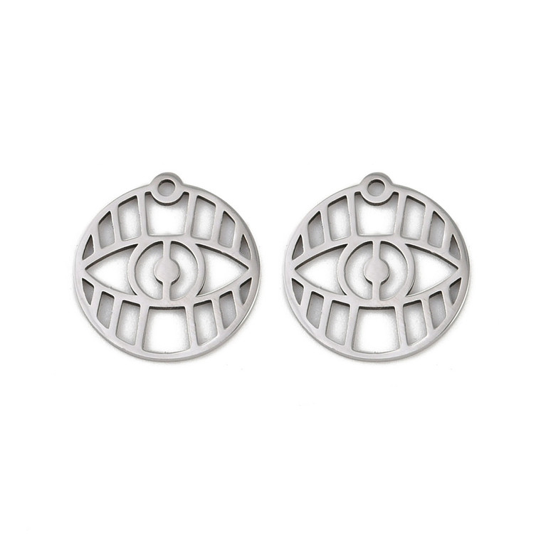 Stainless Steel, Cutout, Evil Eye, 15x14mm, 2 PCS