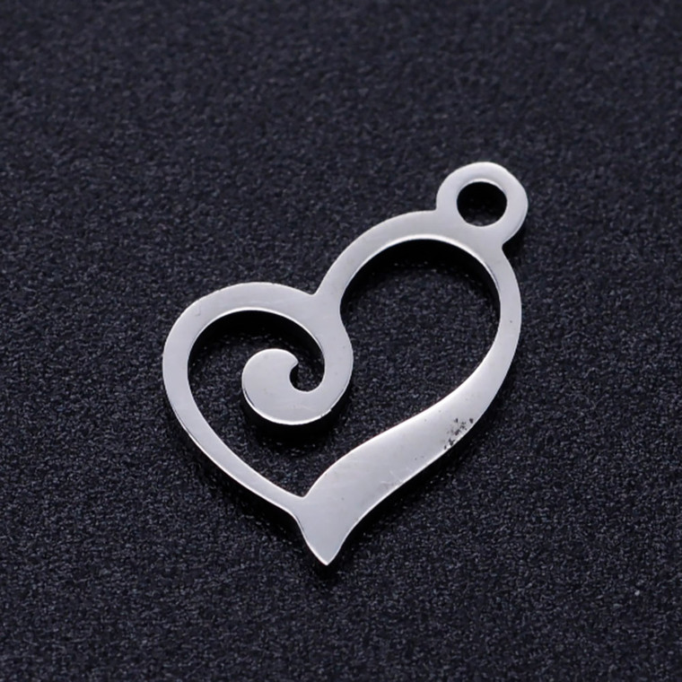 Stainless Steel, Cutout, Heart, 13x10mm, 5 PCS