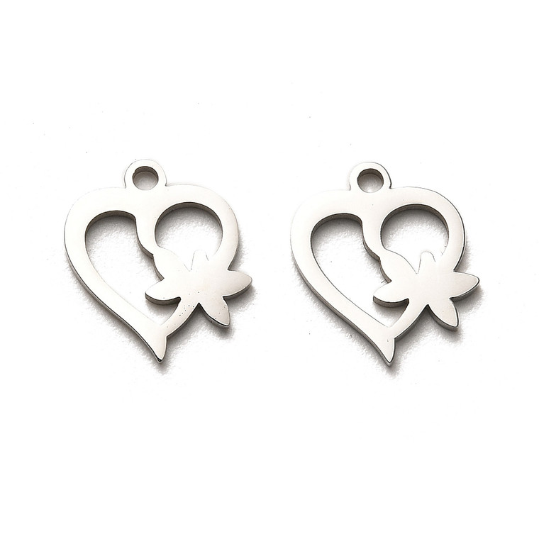 Stainless Steel, Cutout, Heart, 14X12mm, 5 PCS