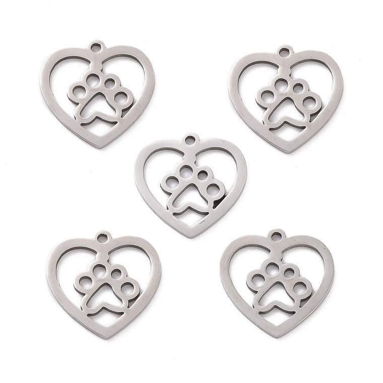 Stainless Steel, Cutout, Heart, 15mm, 2 PCS