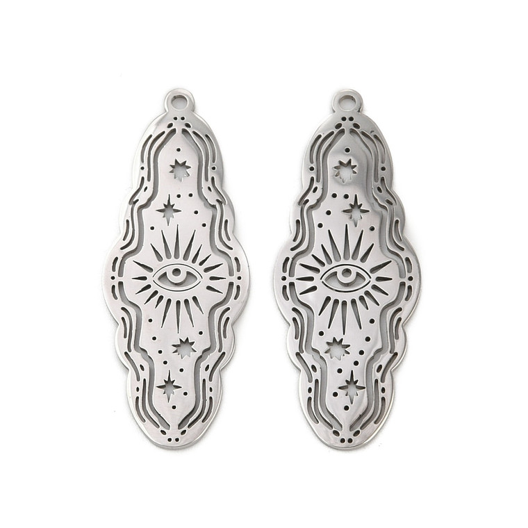 Stainless Steel, Cutout, Evil Eye, 35x14mm, 2 PCS