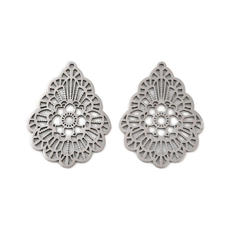 Stainless Steel, Cutout, Teardrop, 30x23mm, 2 PCS