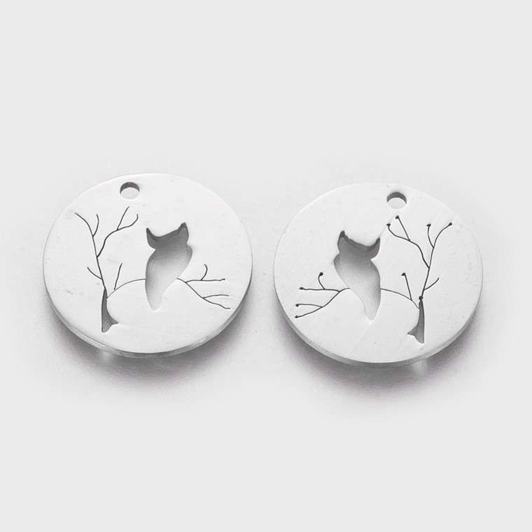 Stainless Steel, Cutout, Owl, 20mm, 4 PCS