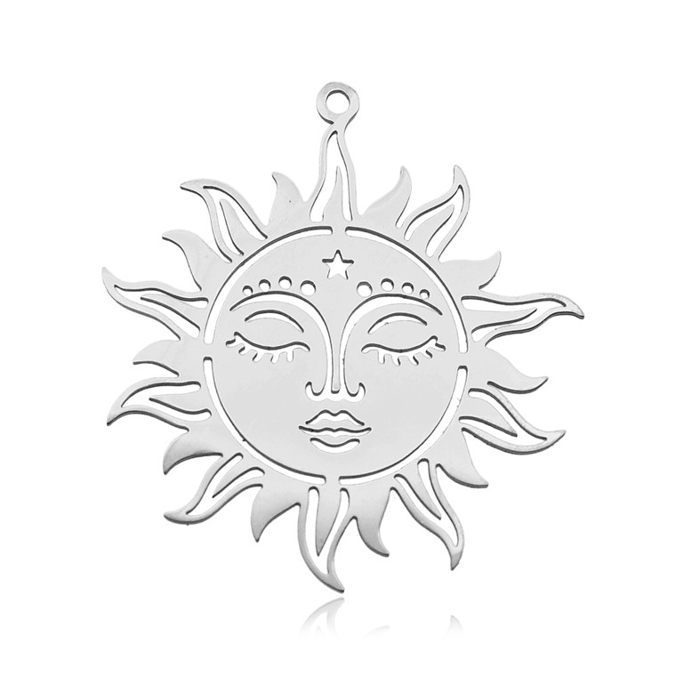 Stainless Steel, Cutout, Celestial Sun, 38x35mm, 2 PCS