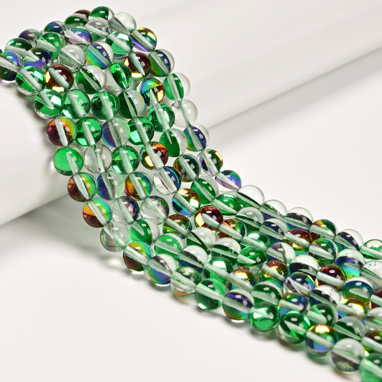 Glowing Glass, Green Rainbow, One 8mm Strand