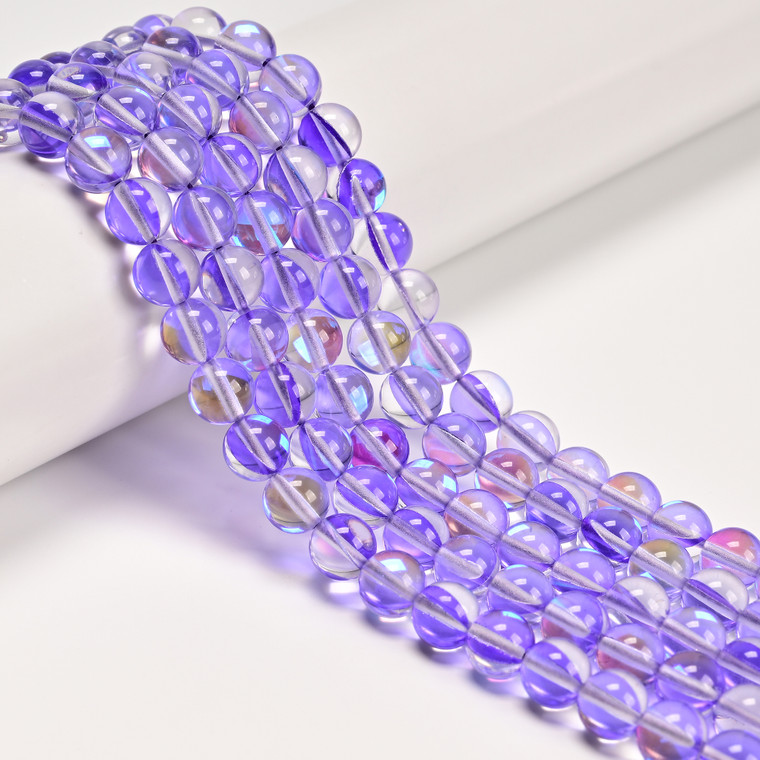 Glowing Glass, Purple Iris, One 8mm Strand