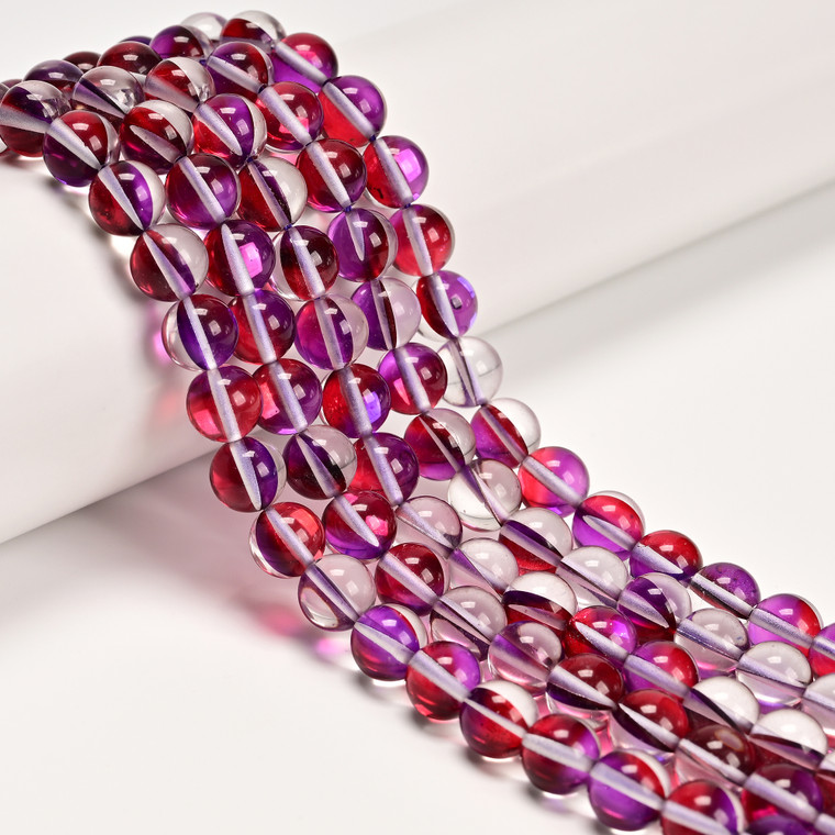Glowing Glass, Purple & Red, One 8mm Strand