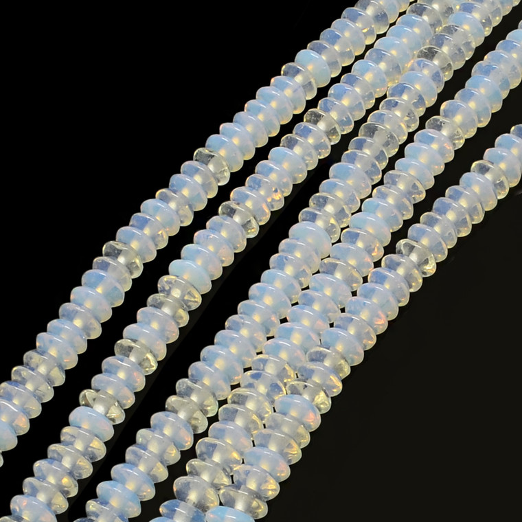 Opalite, Glass, Smooth Rondelle, One 6x4mm Strand