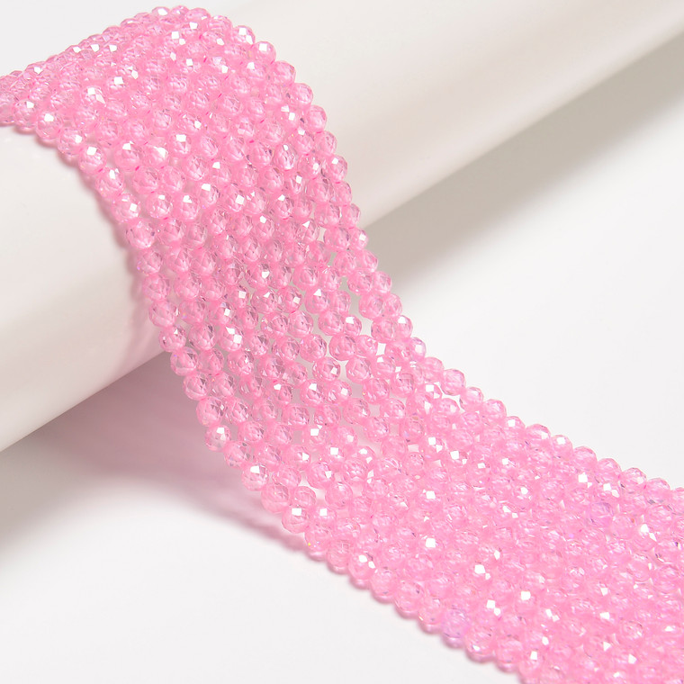 Cubic Zirconia, Pink, Dyed, Lab-Created, Faceted Round, One 4mm Strand