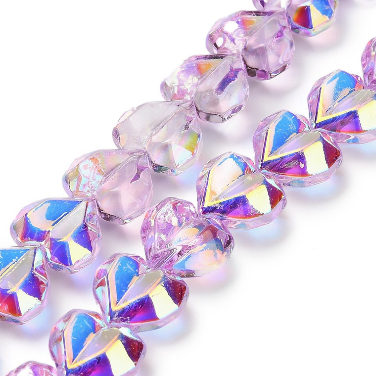 Electroplate Glass, Faceted, Hearts, 15x13mm, Half Plated, Purple, One 24" Strand