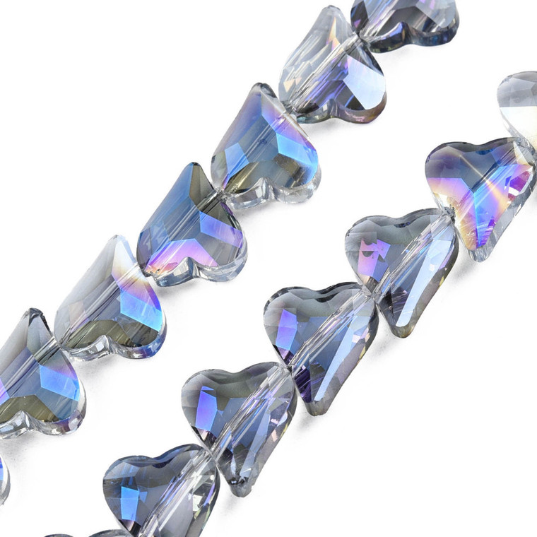 Electroplate Glass Beads, Faceted, Hearts, 12x10mm, Half Plated, Blue, 20 PCS