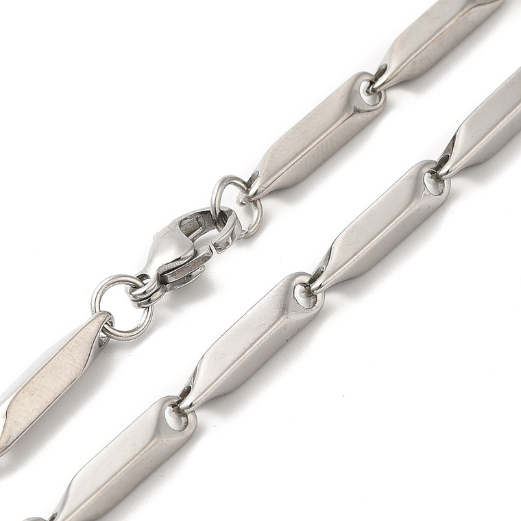 Stainless Steel Chain Necklace, 16x3mm, Rectangle Bar Link, 24 in.