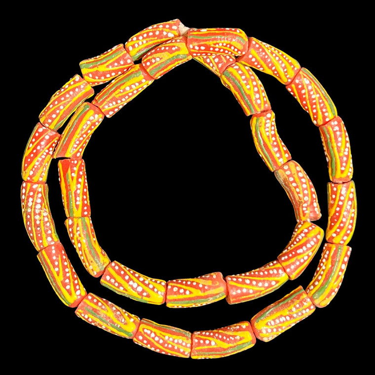 African Glass, Krobo, Red, Yellow & Green, 26x11mm, 24in Strand